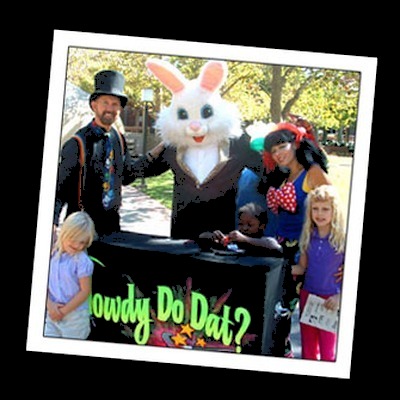 Easter Bunny character with magician and kids
