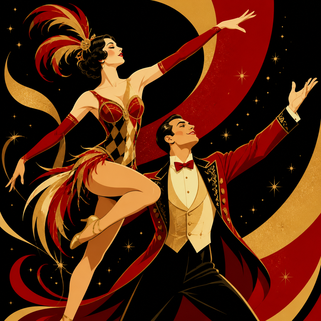Colorful stylized performing man and woman